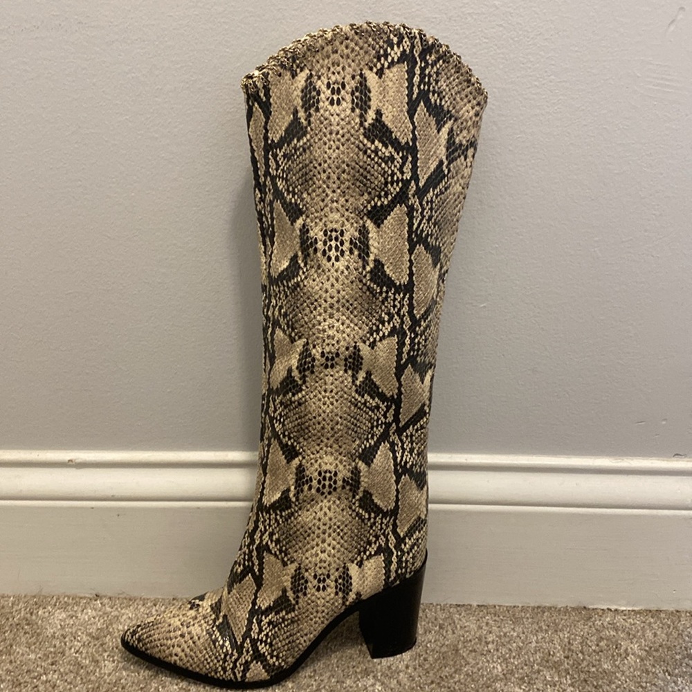 EUC Schutz Analeah animal print boots with gold chain embellishment. Size 6. - Picture 9 of 16